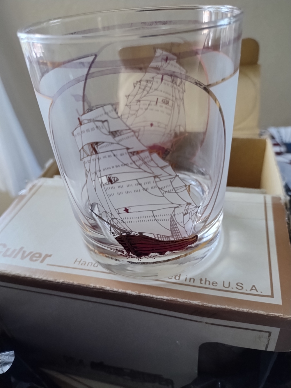 Vintage Culver Set Of 4 D.O.F. Glasses 14 oz Hand Silk Screened in Gold